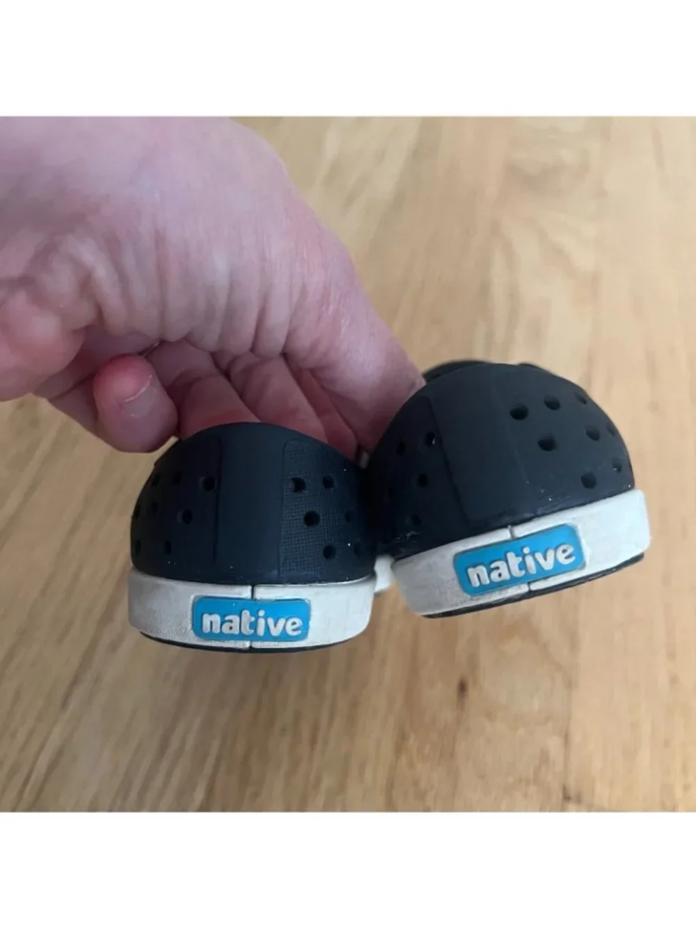 Native Jefferson Perforated Rubber Slip On Shoes Black White Toddler Size C5